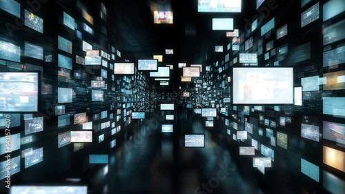 Social Network Concept with Blockchain Architecture Visualization of a Metaverse Big Data with Viral Videos, Advertising, Social Media Profiles with Influencers, Online Art and Internet Communities