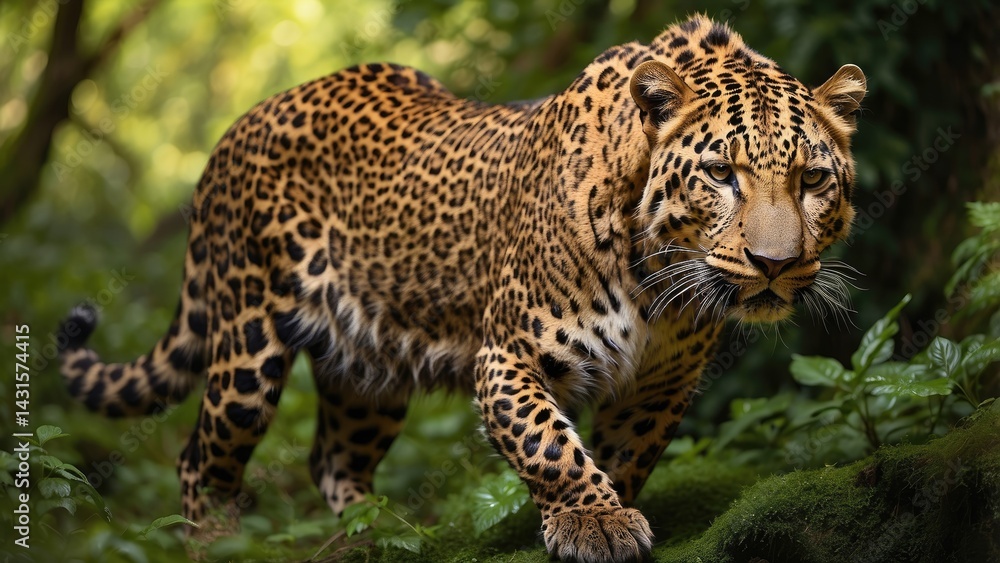 Leopard on the Move in African Savannah Wildlife Scene Leopard on the Move in African Savannah Wildlife Scene