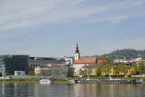 A riverside embankment in Linz, the river Danube, Austria       