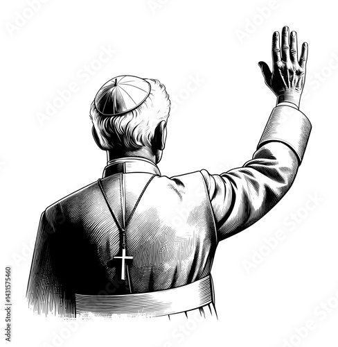 sketch drawing silhouette of pope or catholic pastor (artwork 1)