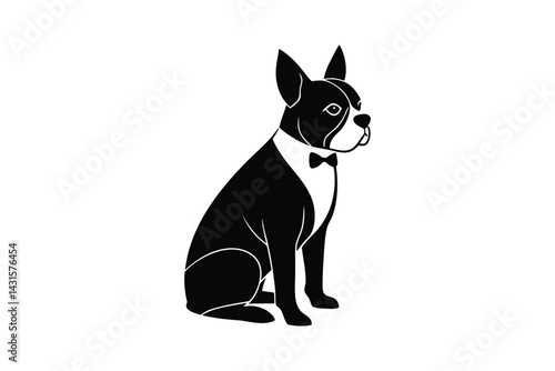 Silhouette art drawing of a Boston Terrier sitting sideways.eps