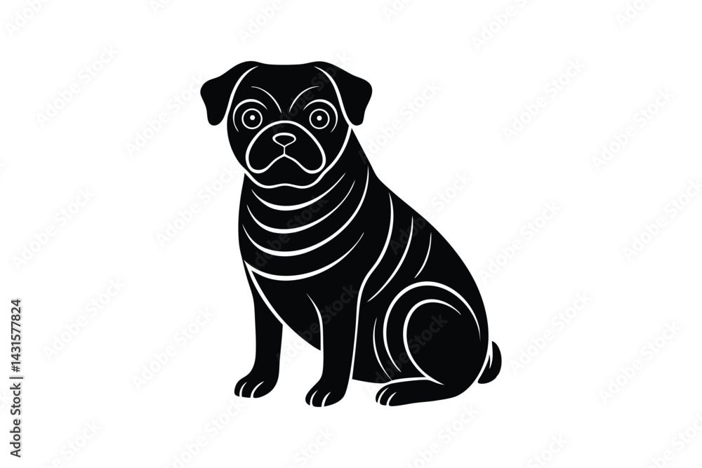 Obraz premium Silhouette art drawing of a Pug sitting upright.eps
