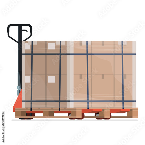 Pallet truck loaded with cardboard boxes