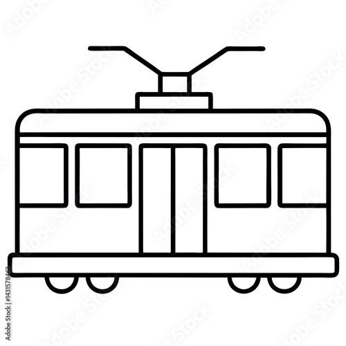 Side View Tram Icon in Minimal Line Art – Urban Travel Element