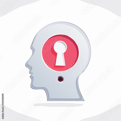 Smart Idea logo design isolated on white background. Vector illustration. Abstract man's heads with keyhole inside brain. Psychology and psychotherapy concept.
