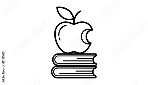 Apple on Books Icon – Back to School Education Concept