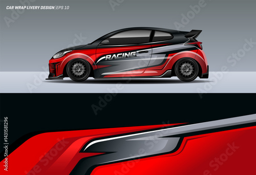 Car wrap design with racing style. Universal Car wrap design printable file vector