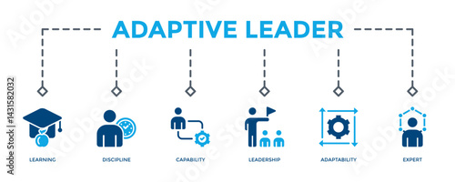 Adaptive Leader Banner Icon Vector Illustration. Two Tone Blue Style. Can Be Used To Create Any Design