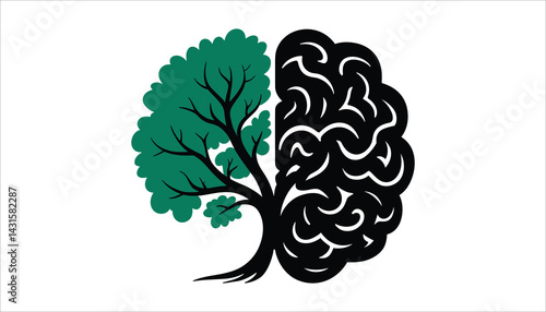 Tree and Brain Combined Illustration – Symbolizing Nature and Mind Connection