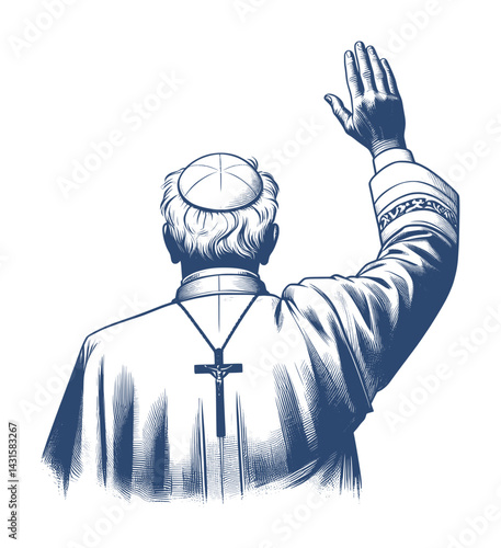 sketch drawing silhouette of pope or catholic pastor (artwork 2)