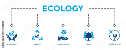 Ecology Banner Icon Vector Illustration. Two Tone Blue Style. Can Be Used To Create Any Design