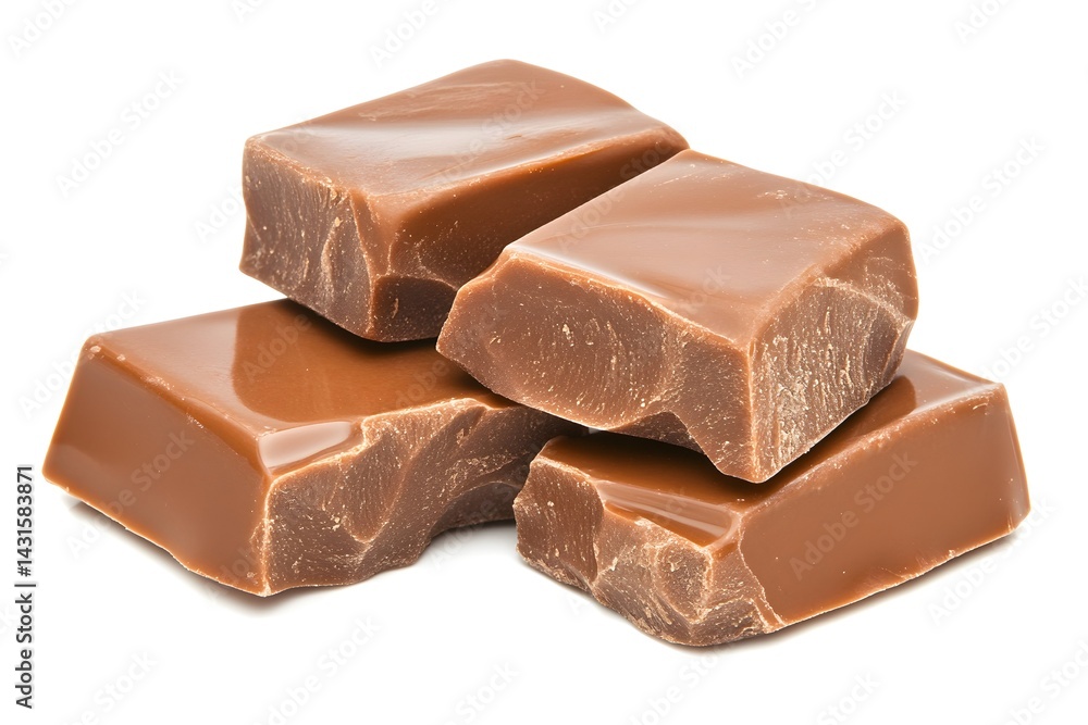 Four pieces of milk chocolate on a white background Four pieces of milk chocolate on a white background