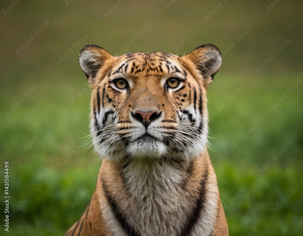 Fototapeta premium Close-up Portrait of an Orange and Black Striped Tiger Looking Forward