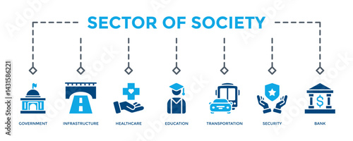 Sector Of Society Banner Icon Vector Illustration. Two Tone Blue Style. Can Be Used To Create Any Design
