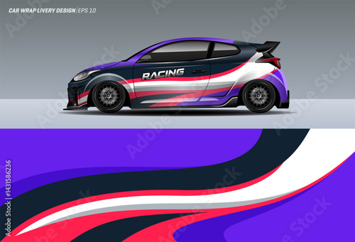 purple and pink wavy car wrap design with racing style