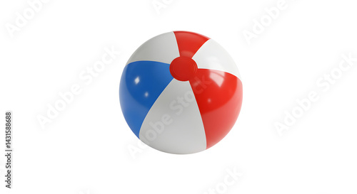 Red, white and blue beach ball floating on transparent background