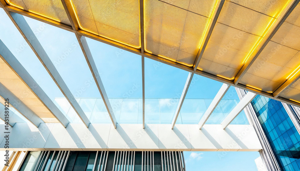 Obraz premium Modern architectural design showcasing intersecting lines and natural light in an urban environment during daytime