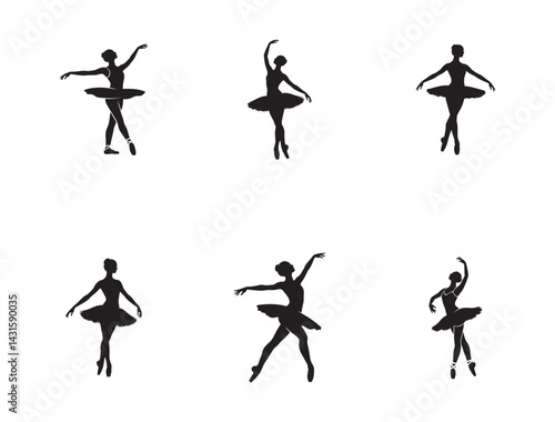 Dancing Ballerina – Black & White Illustration Ballet Dance Pose – Clean Vector Silhouette

