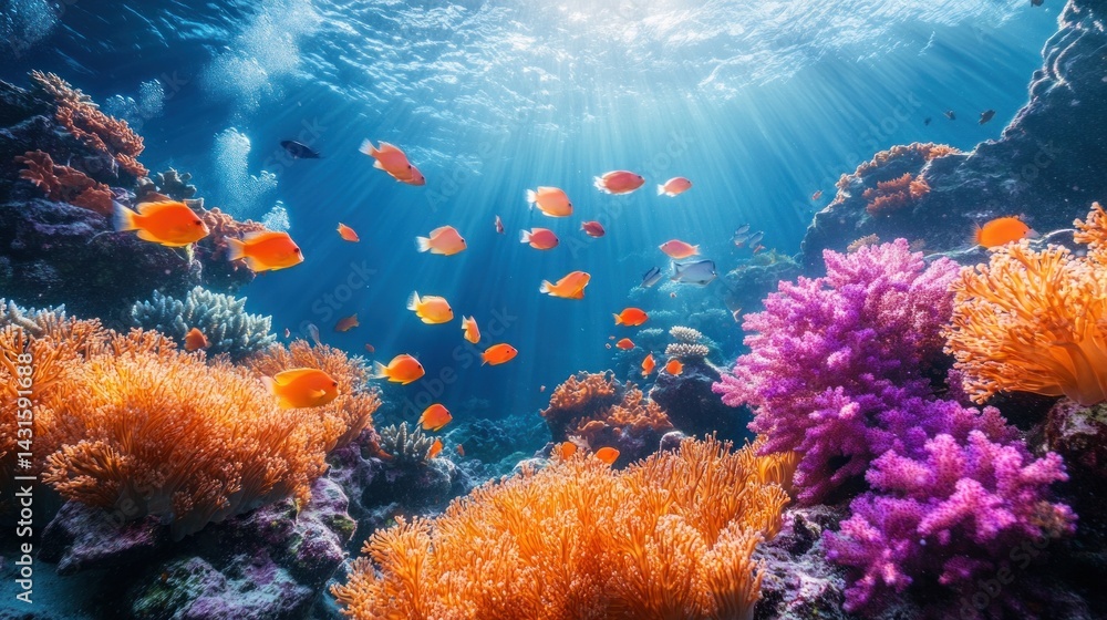Fototapeta premium Vibrant Underwater Paradise: Coral Reefs and Tropical Fish