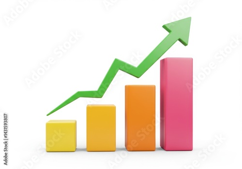 Colorful bar graph with a green arrow showing upward progression isolated on white background Free Download Colorful bar graph with a green arrow showing upward progression isolated on white background - GFXLoad