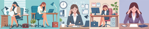 female secretary character vector headache