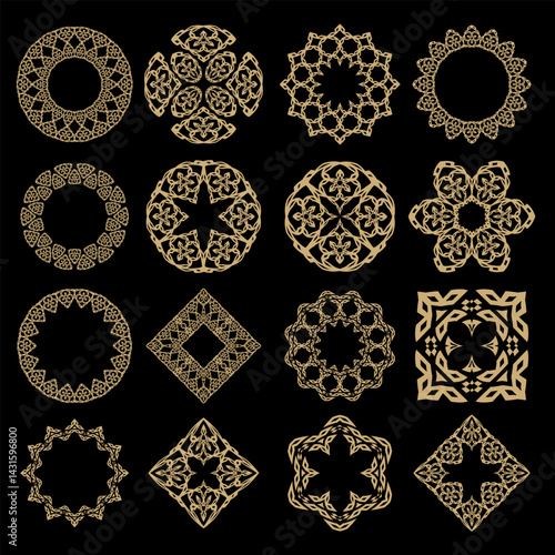 Traditional Ethnic Islamic Motif Gold Decoration Vector