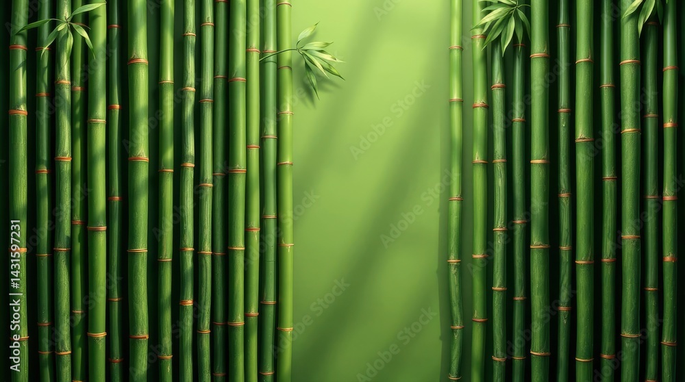 Fototapeta premium Green Bamboo Forest Background with Sunlight and Natural Texture