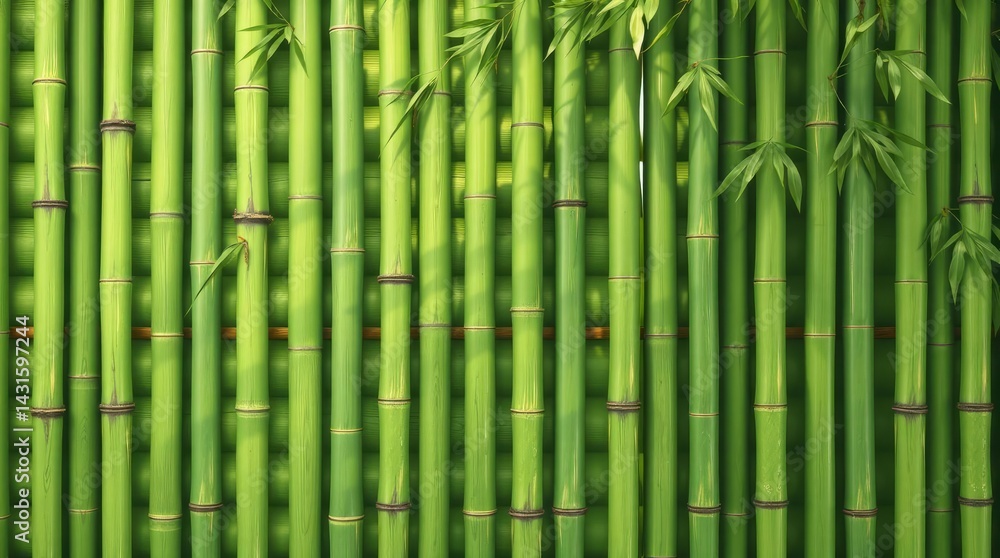 Fototapeta premium Green Bamboo Stalks and Leaves Background Image for Natural Designs