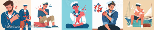 sore shoulder sailor character vector