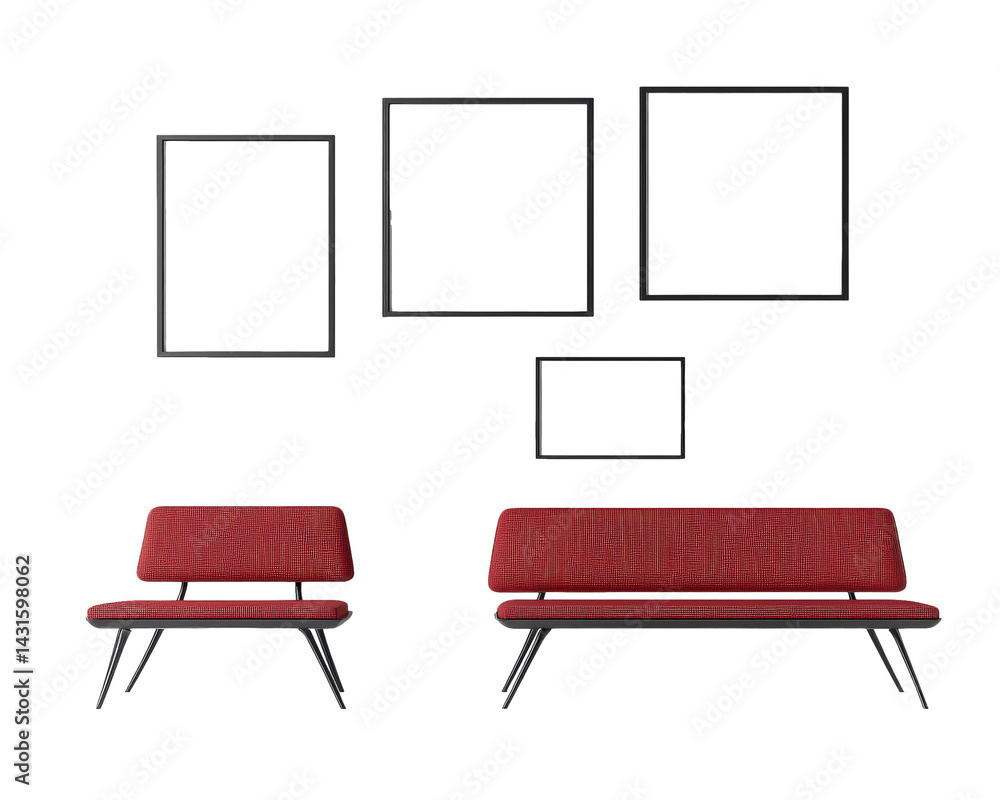 Fototapeta premium Empty frames and modern seating in interior