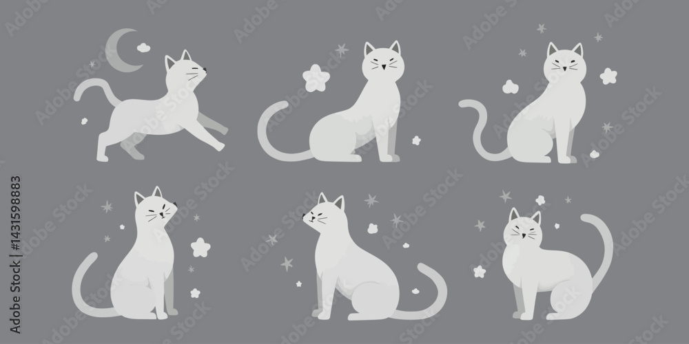 White Cats and Stars Pixel Art Graphic Design White Cats and Stars Pixel Art Graphic Design