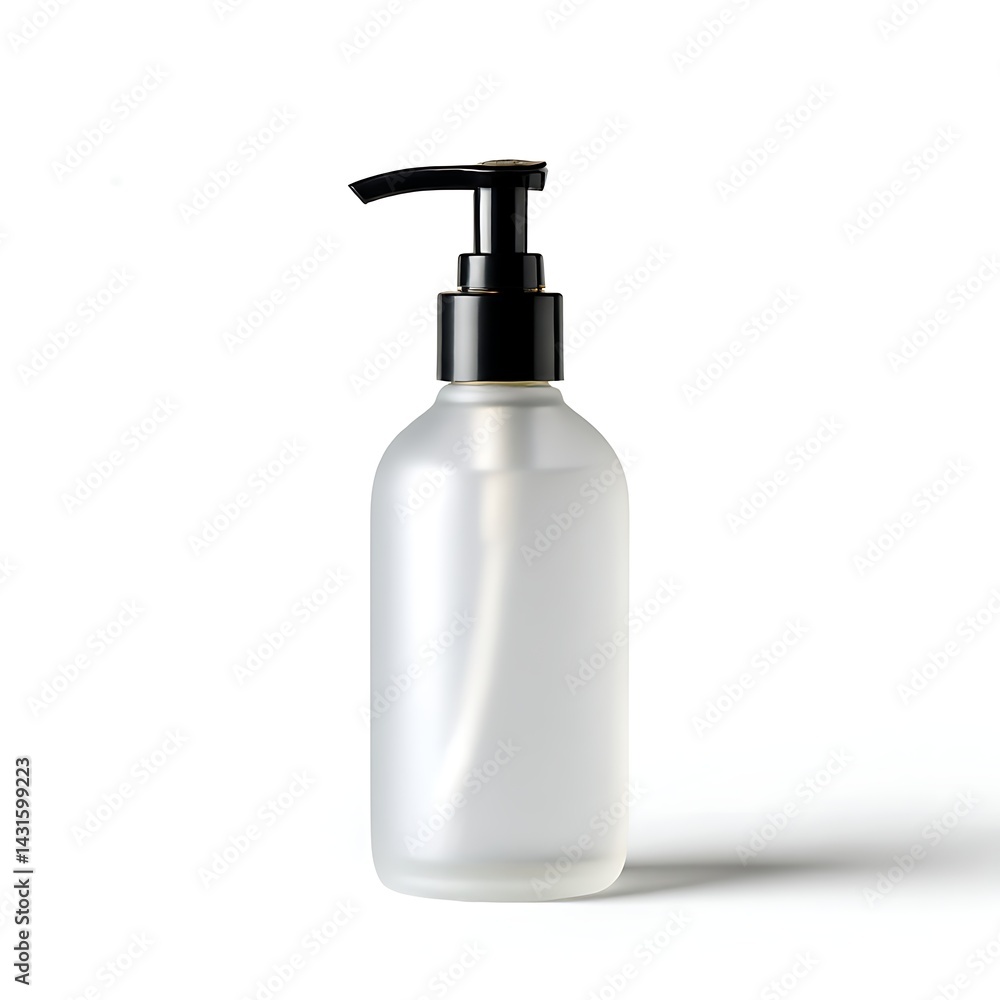 A white, frosted pump bottle, suitable for dispensing lotion, soap, or hand sanitizer, is isolated on a clean white background A white, frosted pump bottle, suitable for dispensing lotion, soap, or hand sanitizer, is isolated on a clean white background
