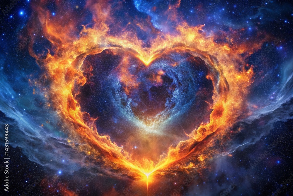 Obraz premium Fiery Heart Nebula: Romantic Valentine's Day Celestial Double Exposure