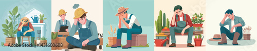 young farmer character vector headache