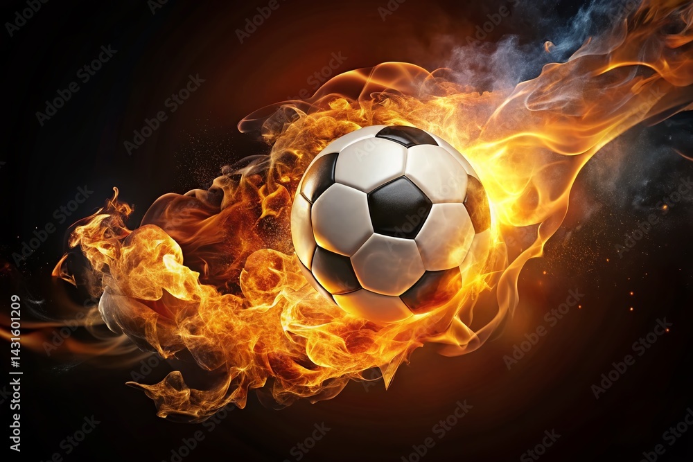Fototapeta premium Flaming Soccer Ball, Surreal Fire Football, Burning Sports Ball, Infernal Game, Abstract Sport Image