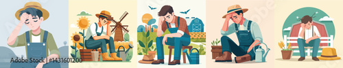 young farmer character vector headache