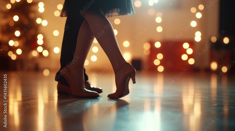 Couple dancing close up elegance and romance warm light bokeh