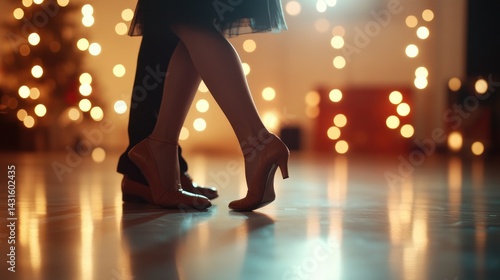 Obraz na płótnie Couple dancing close up elegance and romance warm light bokeh w salonie