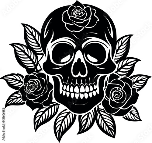 Skull With Roses And Leaves