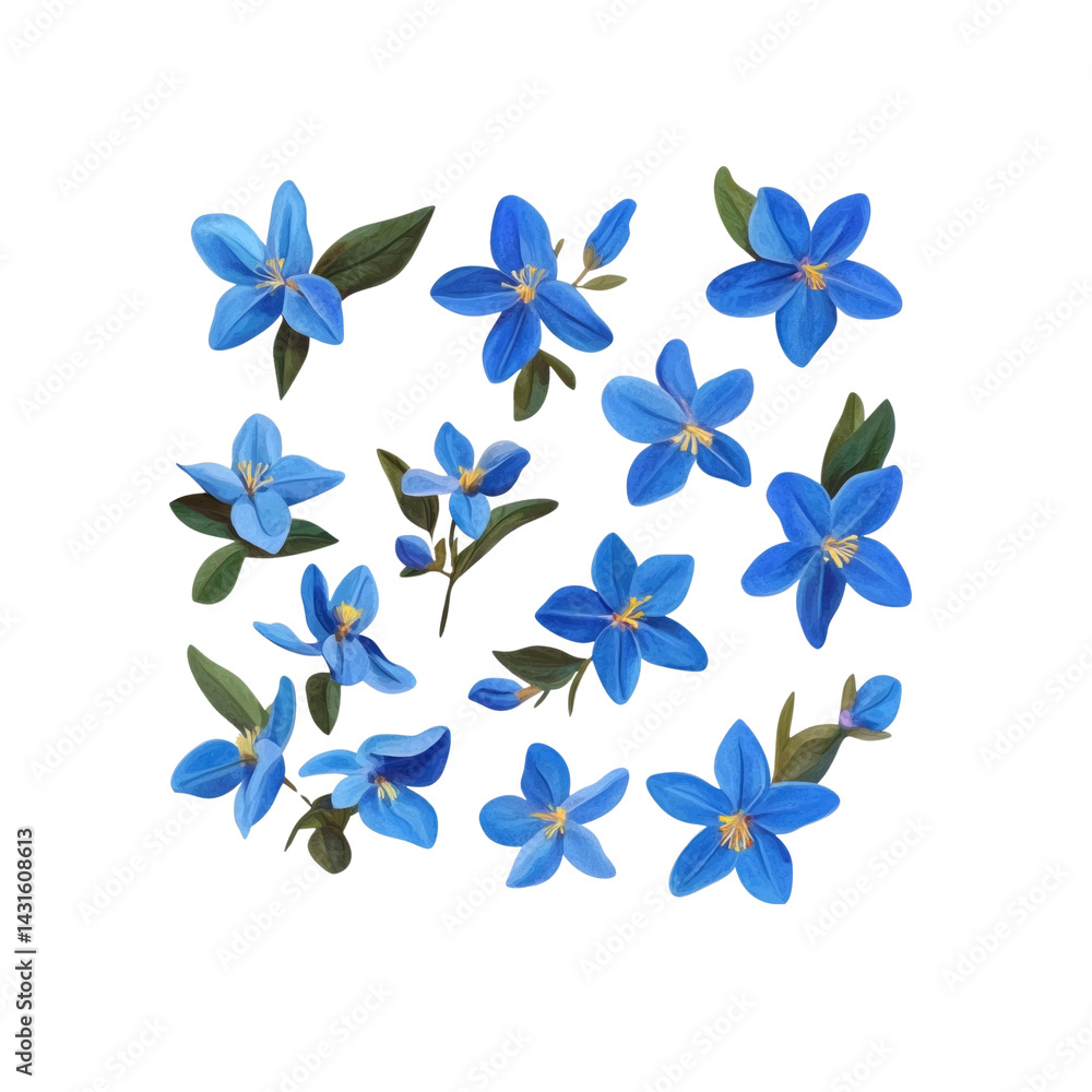 Fototapeta premium Vibrant Collection of Blue Flowers Perfect for Spring Designs