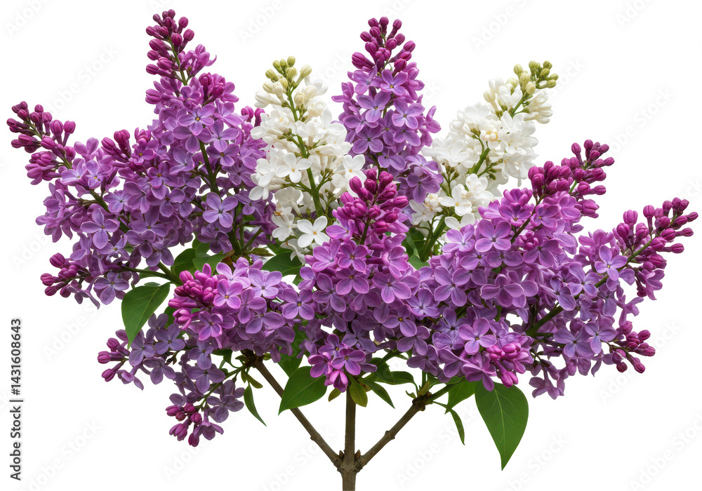Fototapeta premium Purple White Lilac Array on Black Blossoms in Bloom