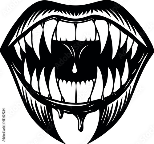 Vampire Mouth With Fangs And Blood