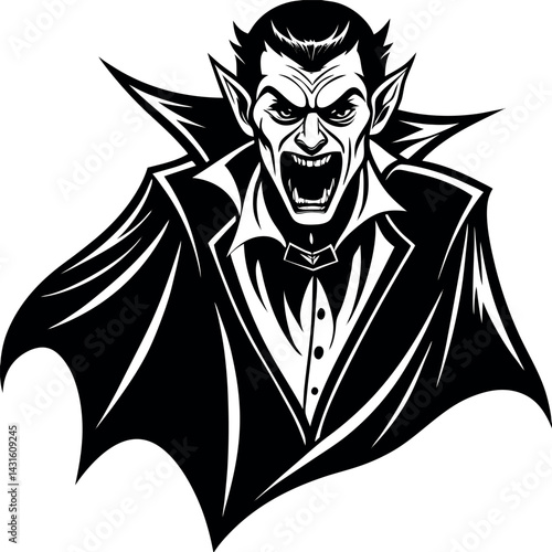 Vampire With Red Cape And Fangs