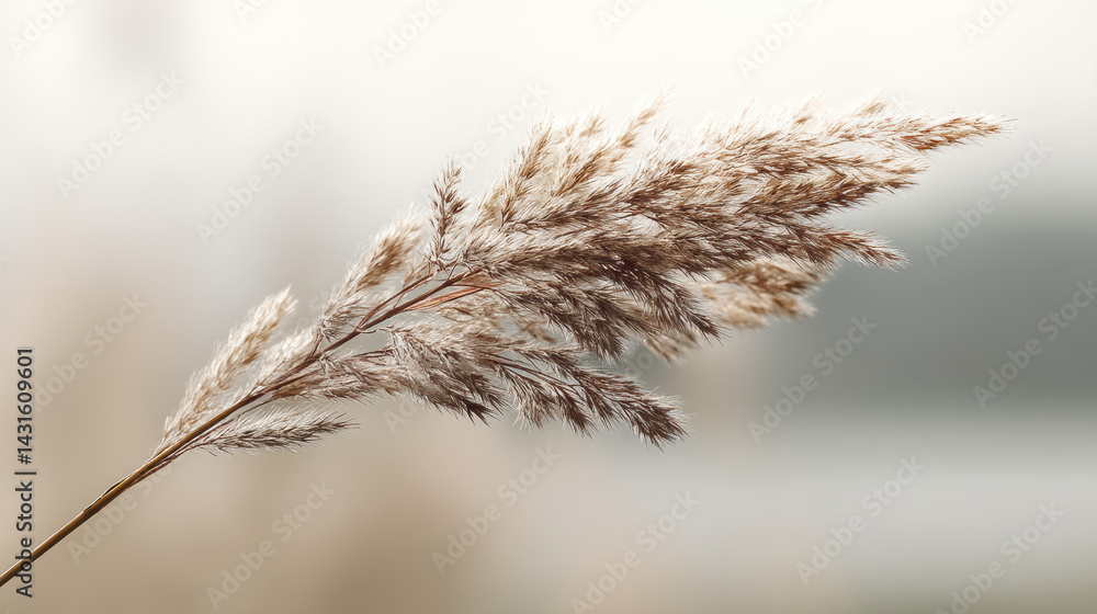 A delicate sprig of pampas grass with feathery plumes stands out against a soft, blurred background, highlighting its natural beauty and graceful texture elegantly. A delicate sprig of pampas grass with feathery plumes stands out against a soft, blurred background, highlighting its natural beauty and graceful texture elegantly.