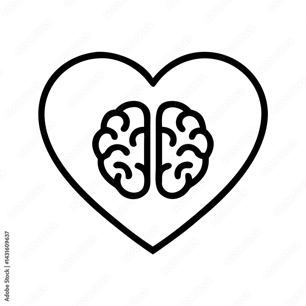 Brain Symbol Inside Heart Shape in Minimalist Style, icon, vector Brain Symbol Inside Heart Shape in Minimalist Style, icon, vector