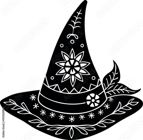 Witch Hat With Shallotte Decorative Patterns