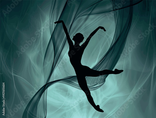 Silhouette of a woman gymnast jumping art. Artistic gymnastics illustration. Sport, dance, stretching, ballet, splits.	