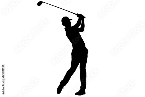 Minimalist silhouette of a golfer swinging club on the golf course design, golf, golfer, silhouette, sport, golf club, swing, activity, exercise, recreation, athletic, competition, design