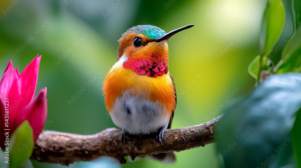 Fototapeta premium Vibrant hummingbird perched on branch