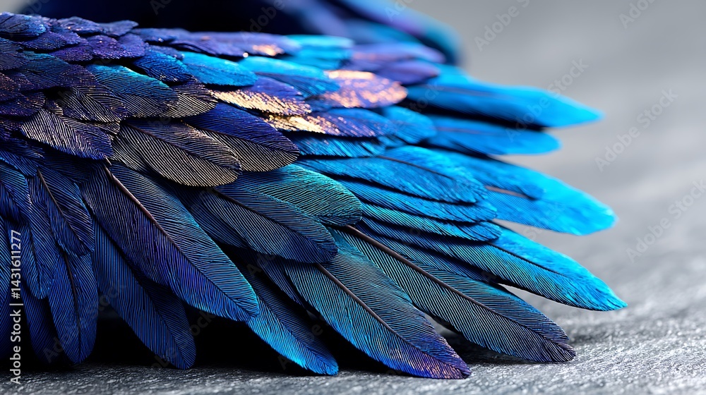 Obraz premium Close-up of iridescent blue and purple feathers, arranged in a wing-like formation